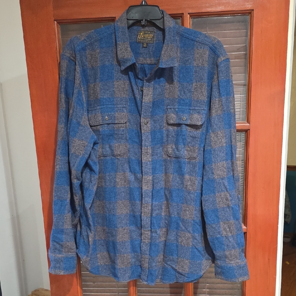 Lucky Brand Blue and Gray Plaid Shirt
